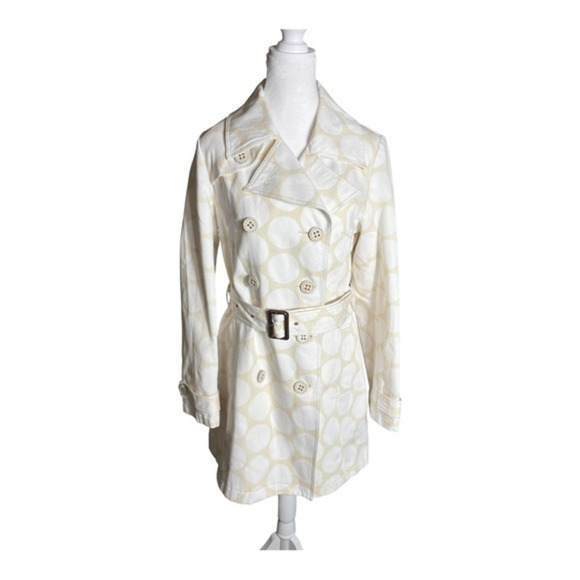 Merona‎ Cream and White Polka Dot Trench Coat Size Medium - Picture 1 of 8
